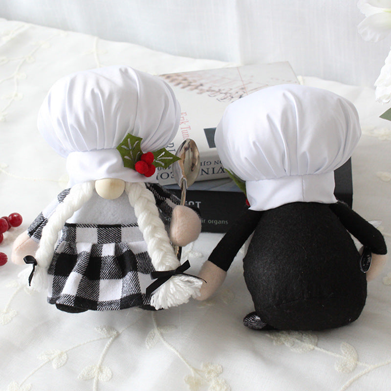 Chef Plush Black And White Plaid Faceless Doll