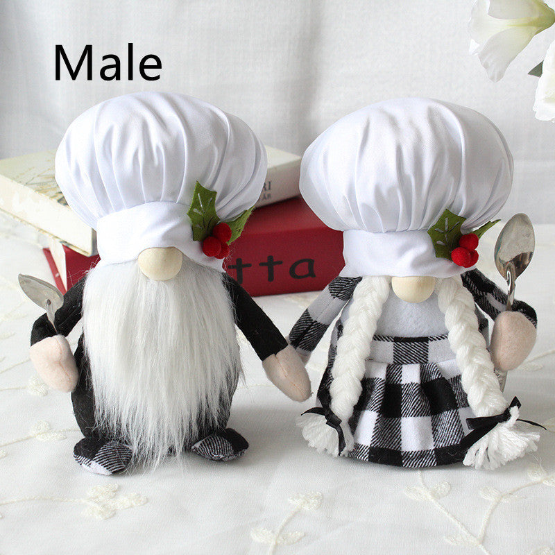 Chef Plush Black And White Plaid Faceless Doll