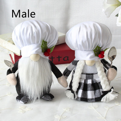 Chef Plush Black And White Plaid Faceless Doll