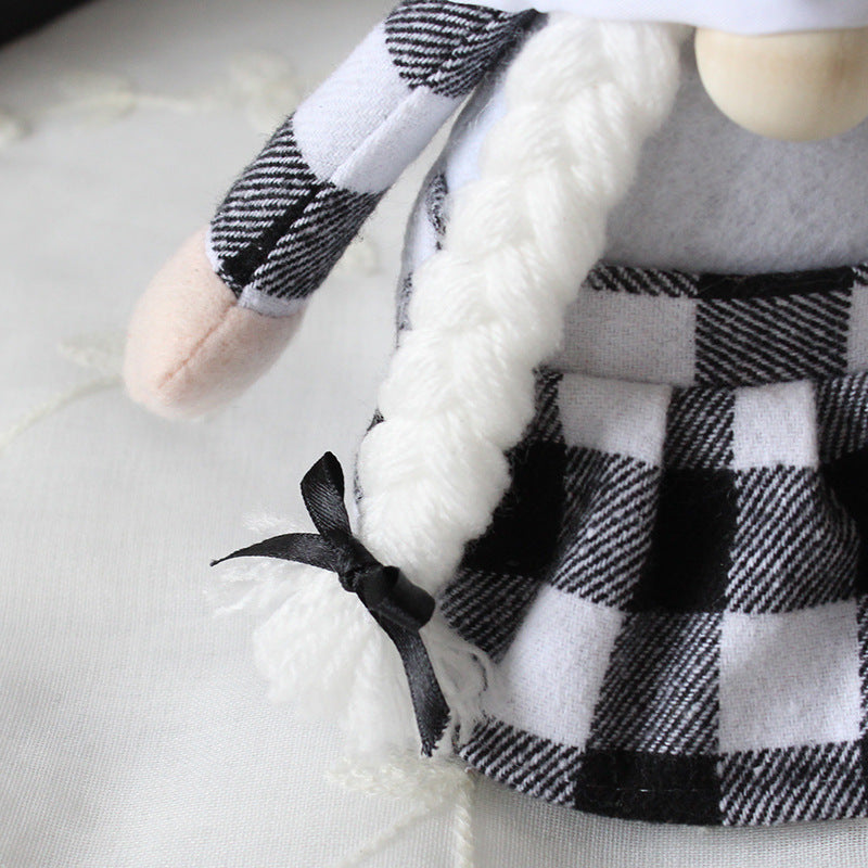 Chef Plush Black And White Plaid Faceless Doll
