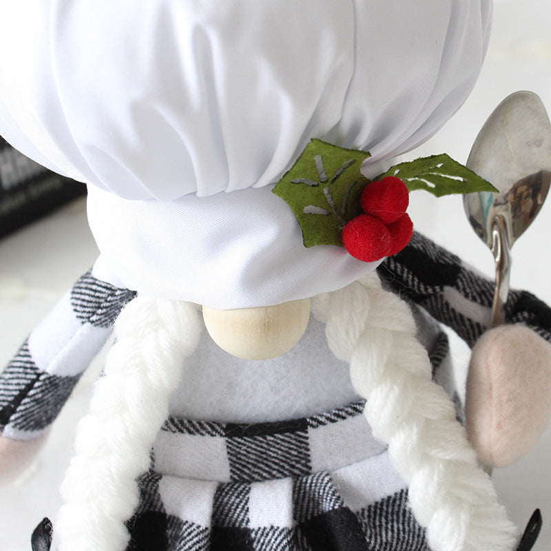 Chef Plush Black And White Plaid Faceless Doll