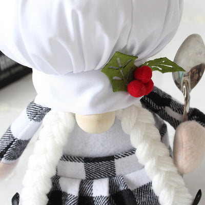 Chef Plush Black And White Plaid Faceless Doll