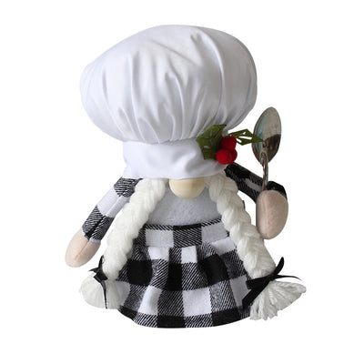 Chef Plush Black And White Plaid Faceless Doll