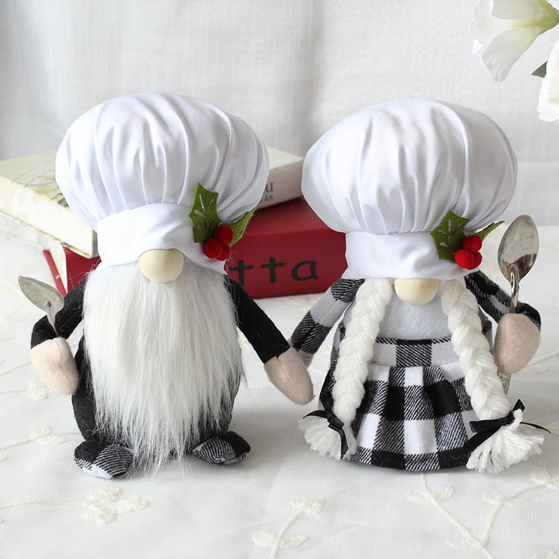 Chef Plush Black And White Plaid Faceless Doll