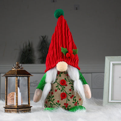 Red And Green Hooded Standing Old Man Doll